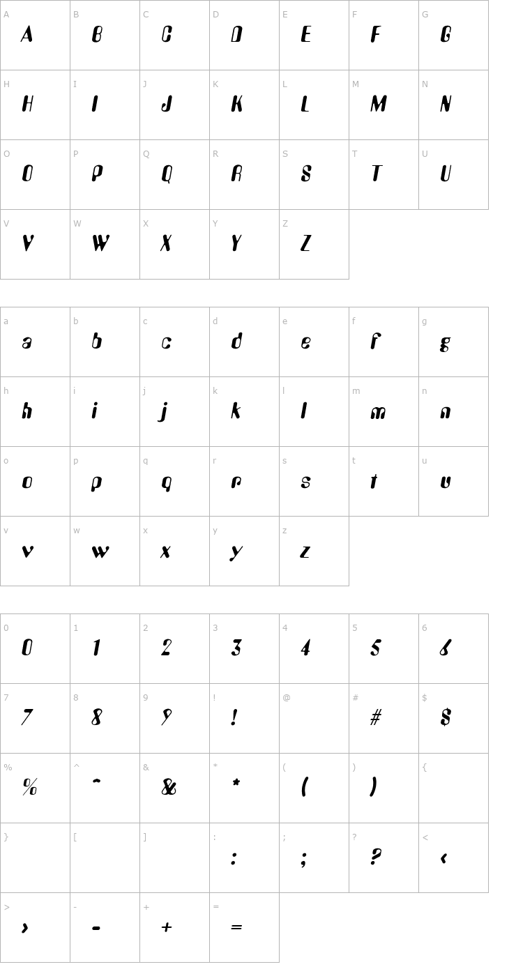 Character Map OliviaBecker Italic Font