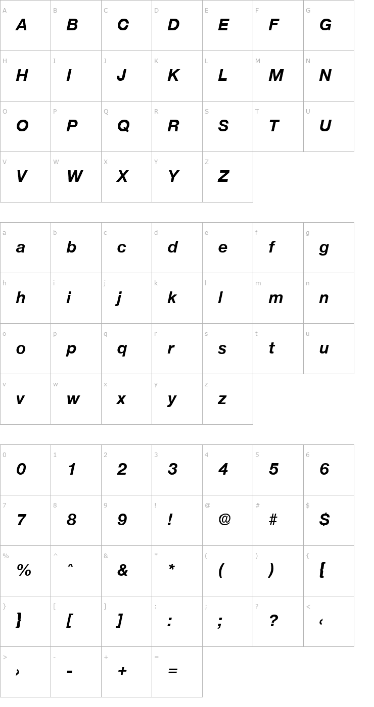 Character Map Olnova-BoldIta Font