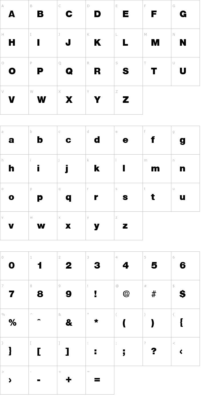 Character Map Olnova-Heavy Font