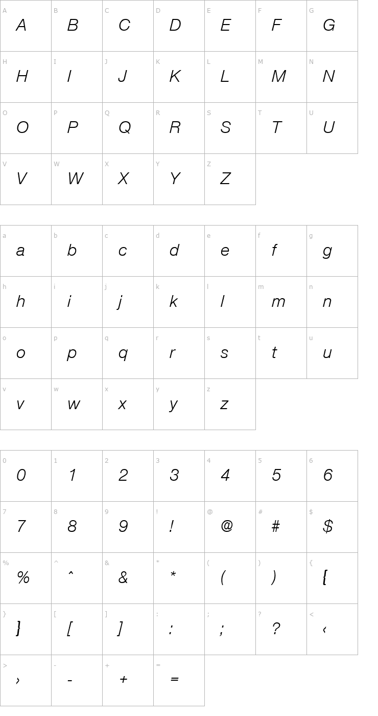 Character Map Olnova-RegularIta Font