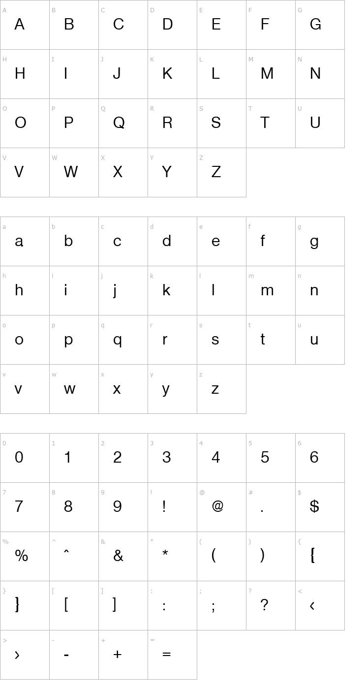 Character Map Olympia-Medium Font