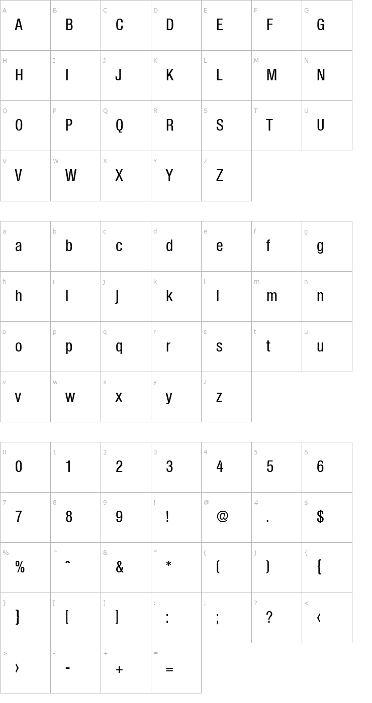Character Map Olympia-MediumCond Font