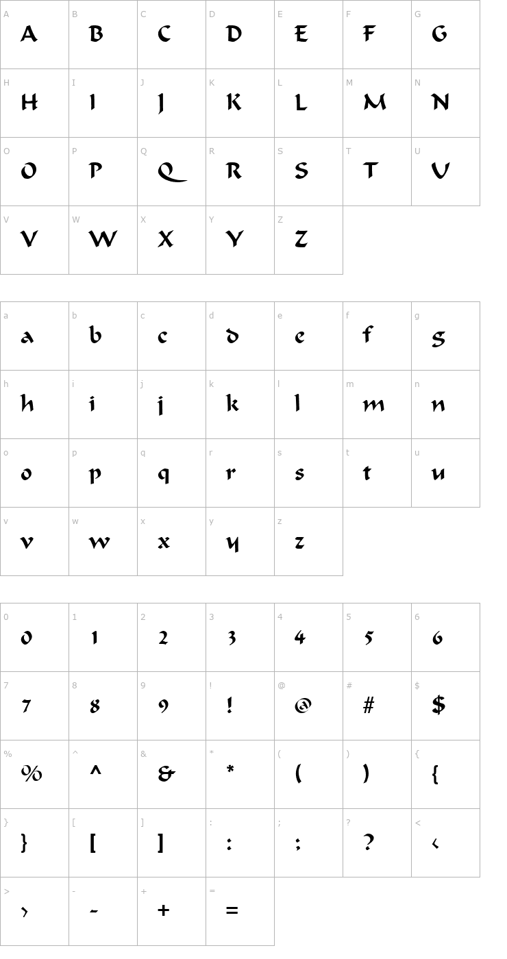 Character Map Ondine IT Font