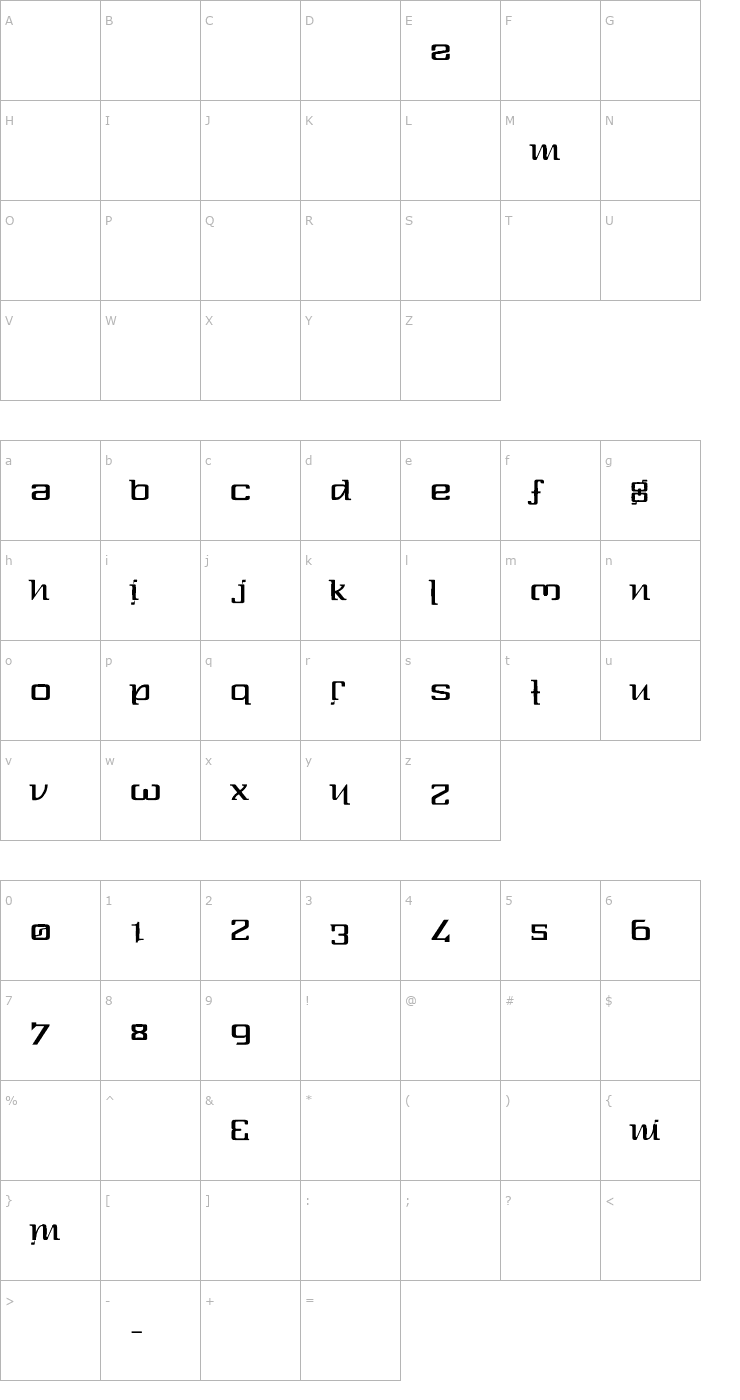 Character Map One-Eighty Regular Font