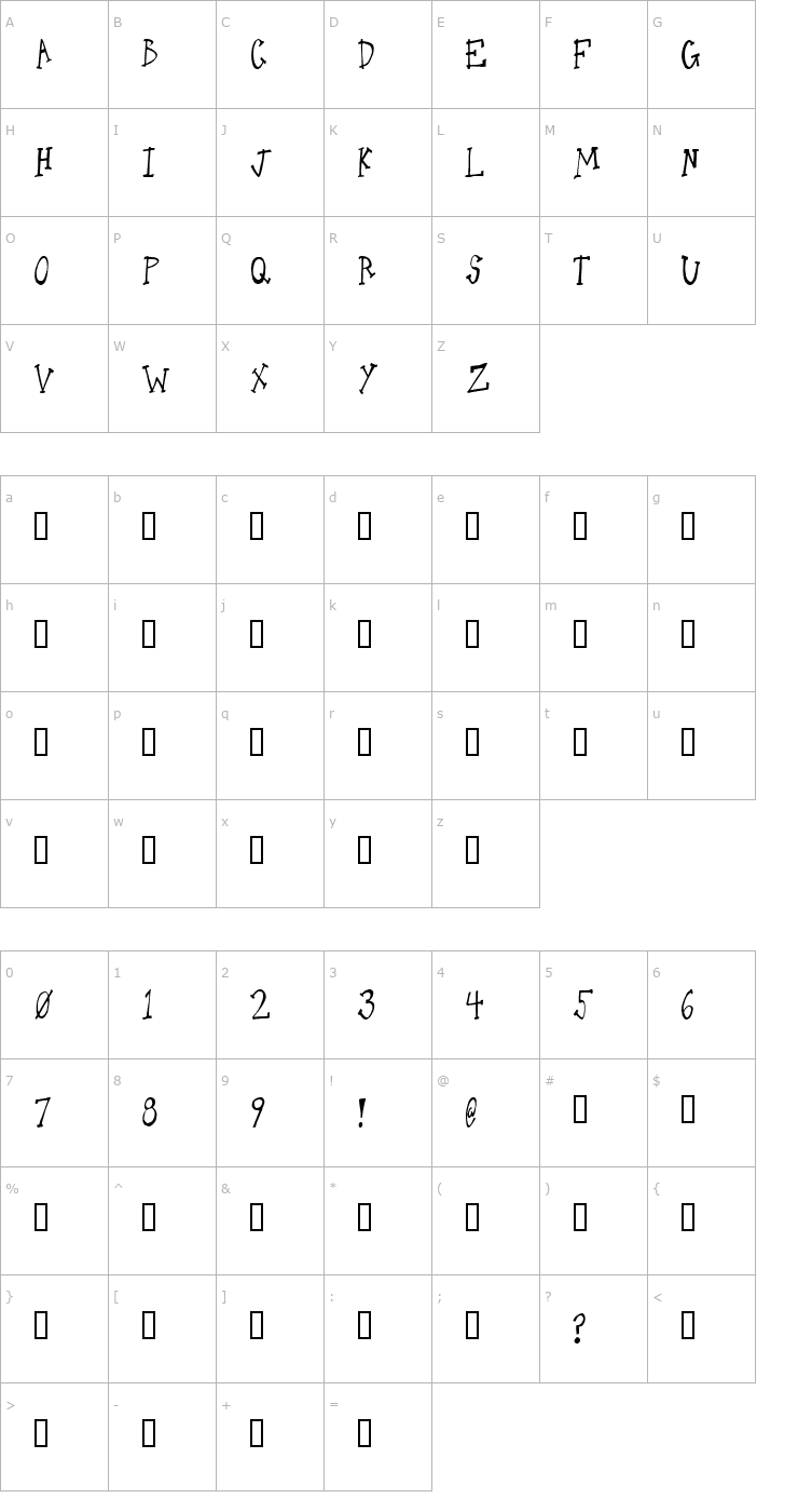 Character Map One Legged Donkey Font