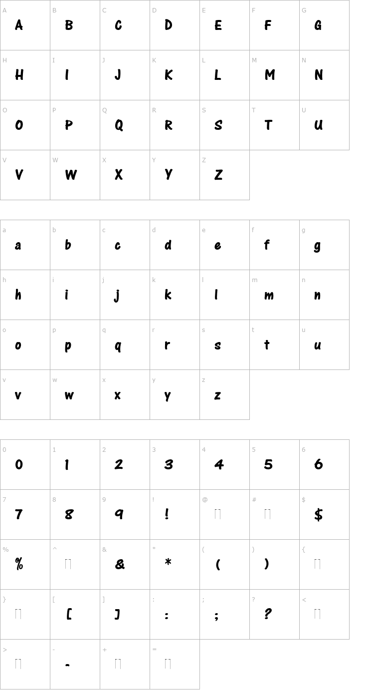 Character Map One Stroke Script Bold Plain Font