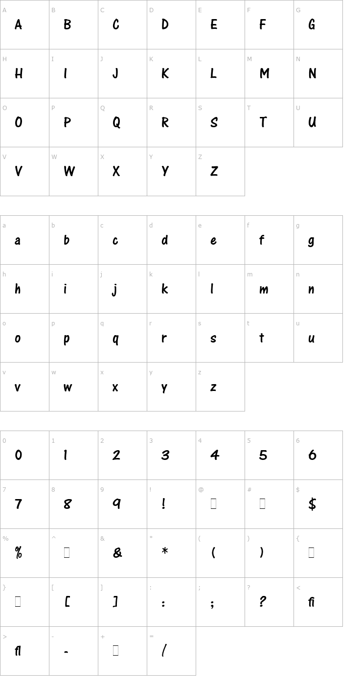 Character Map One Stroke Script LET Plain Font