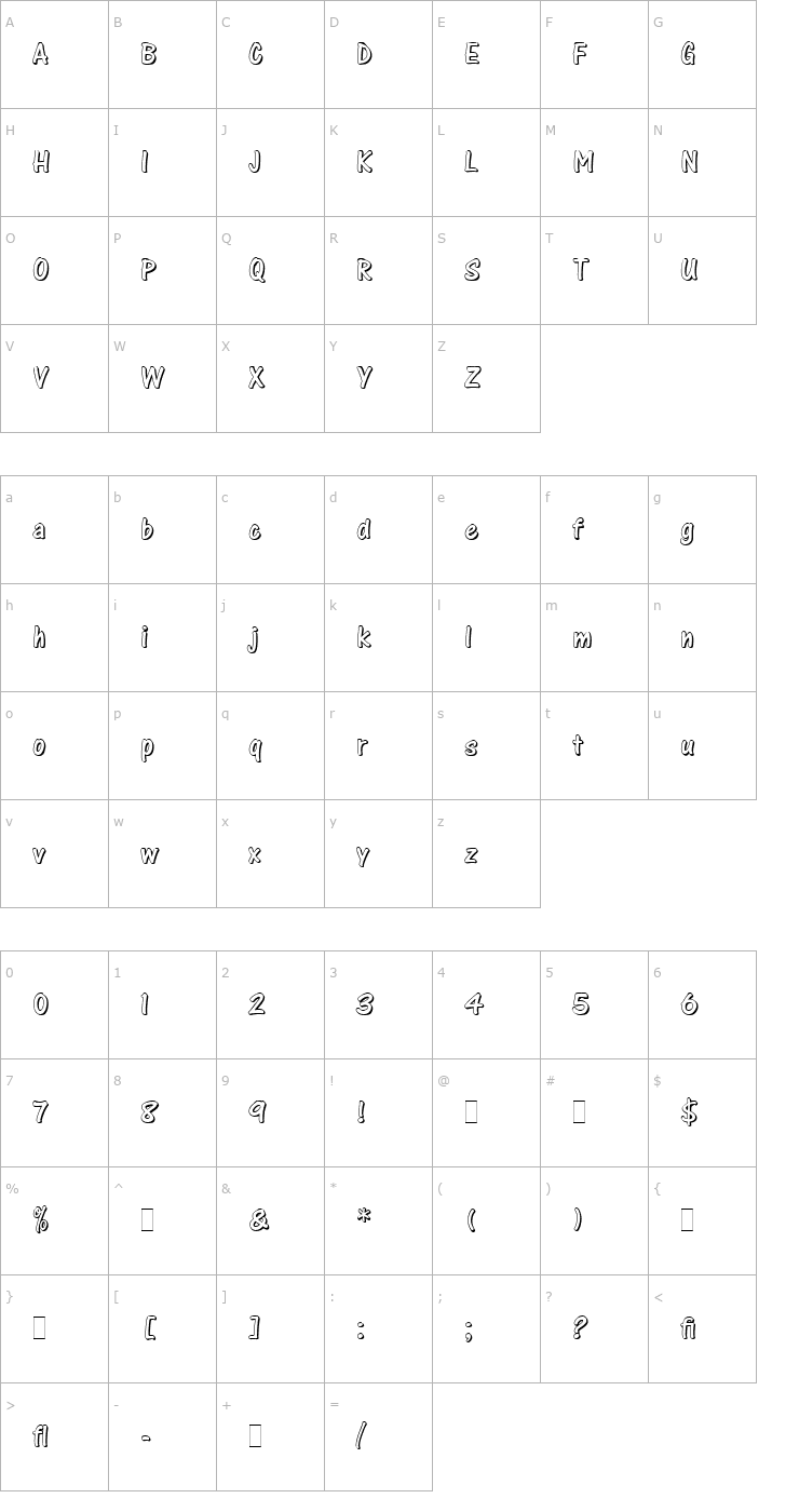 Character Map One Stroke Script Shaded LET Plain1.0 Font