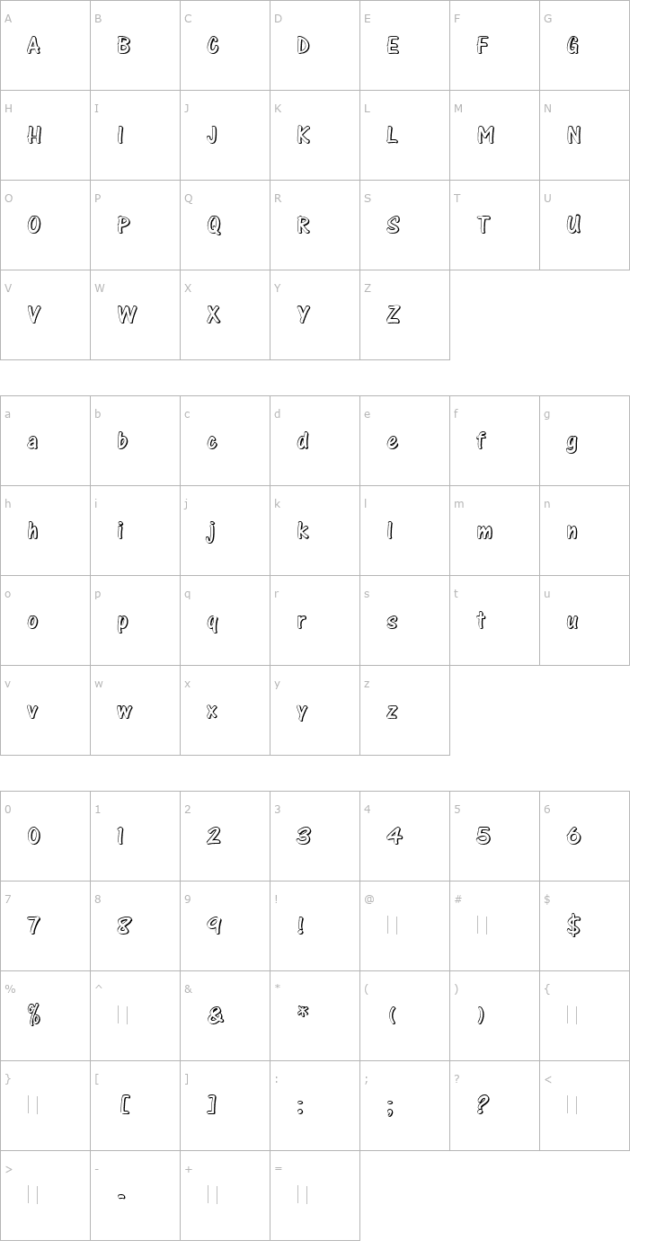 Character Map One Stroke Script Shaded Plain Font