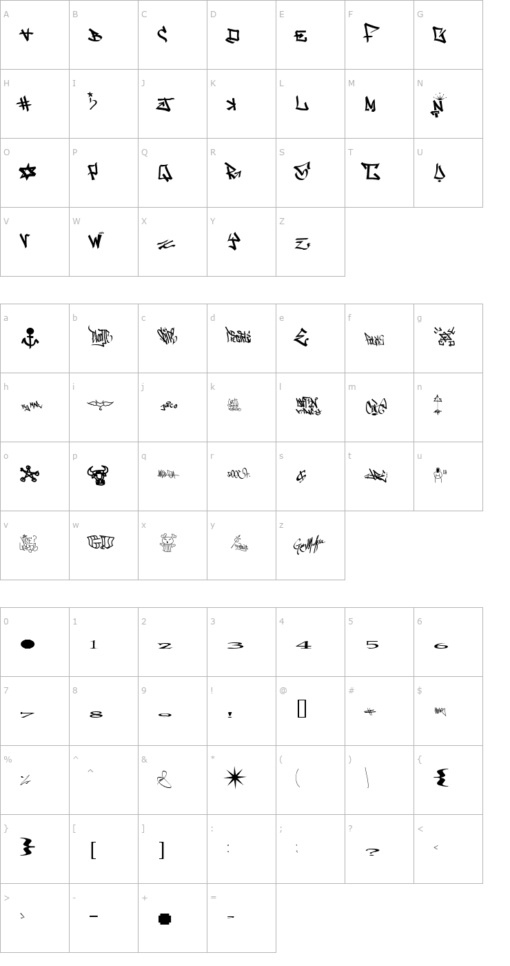Character Map one8seven Font