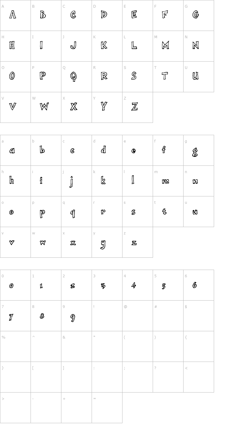 Character Map onepunchJim outline Font