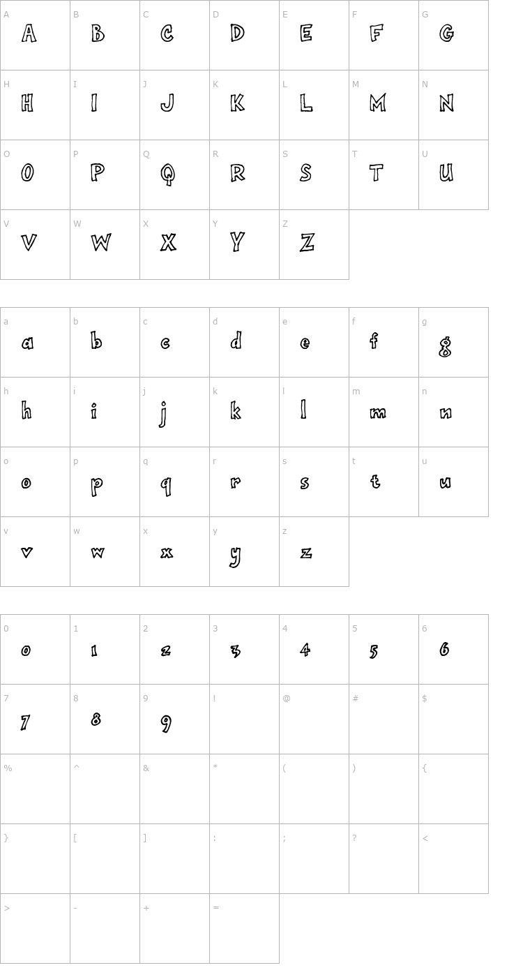 Character Map onepunchJim outline OTF Font