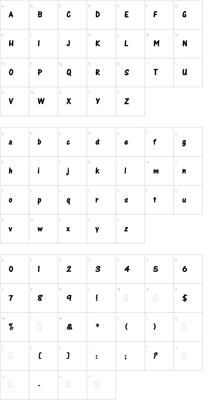 Character Map OneStrokeScriptBoldPlain Font