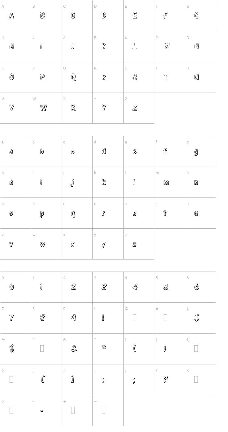 Character Map OneStrokeScriptShadedPlain Font