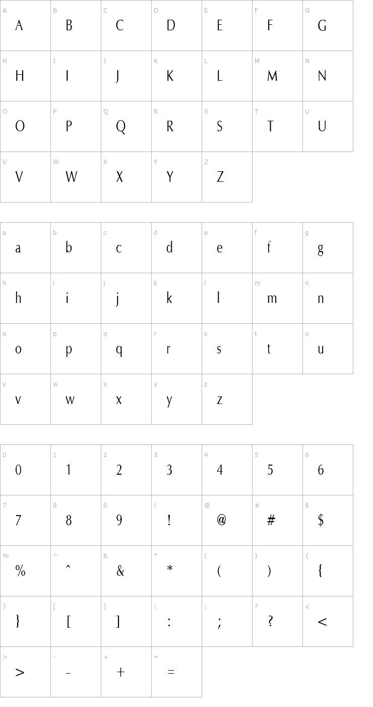Character Map OptaneCompact Regular Font