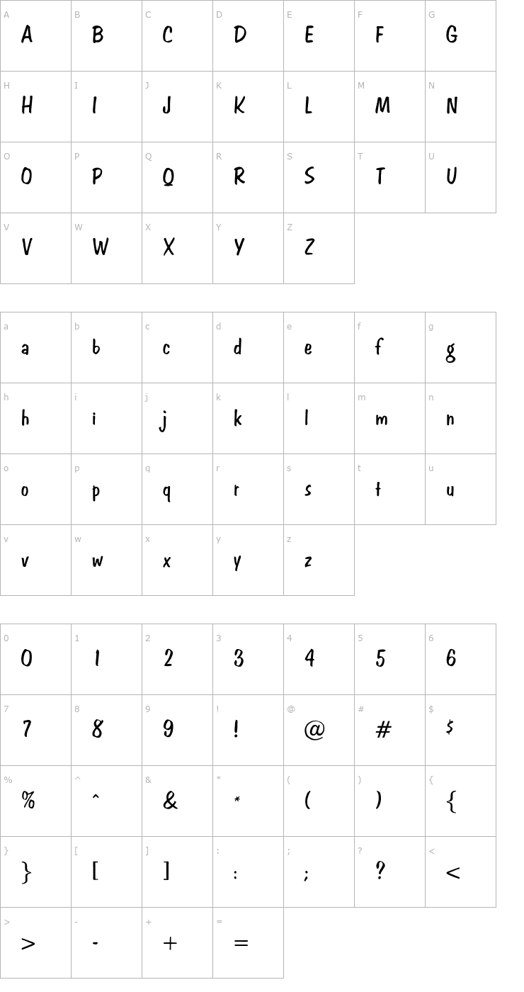 Character Map OPTIAction-Brush Font