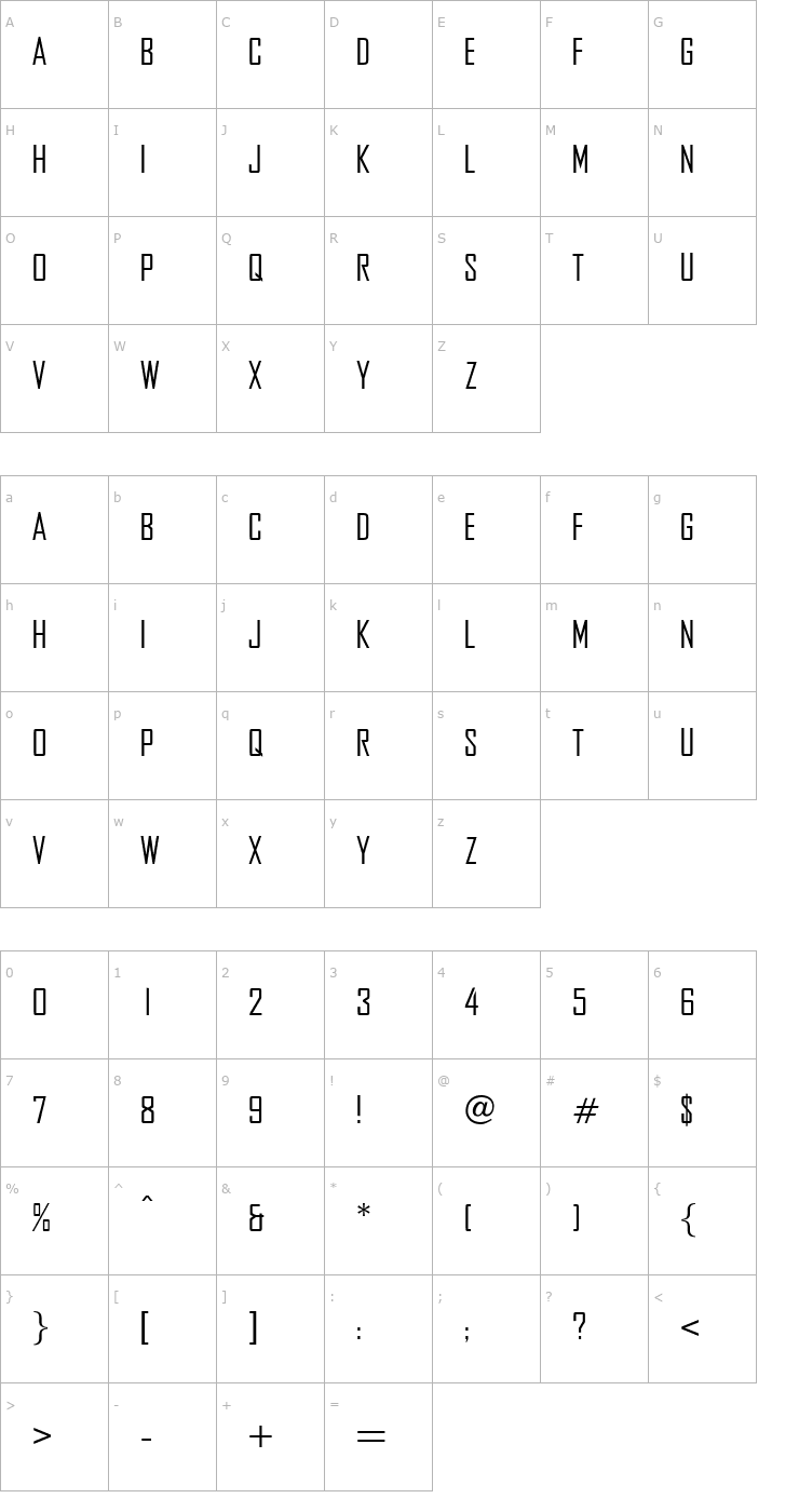 Character Map OPTIAgency-Gothic Font