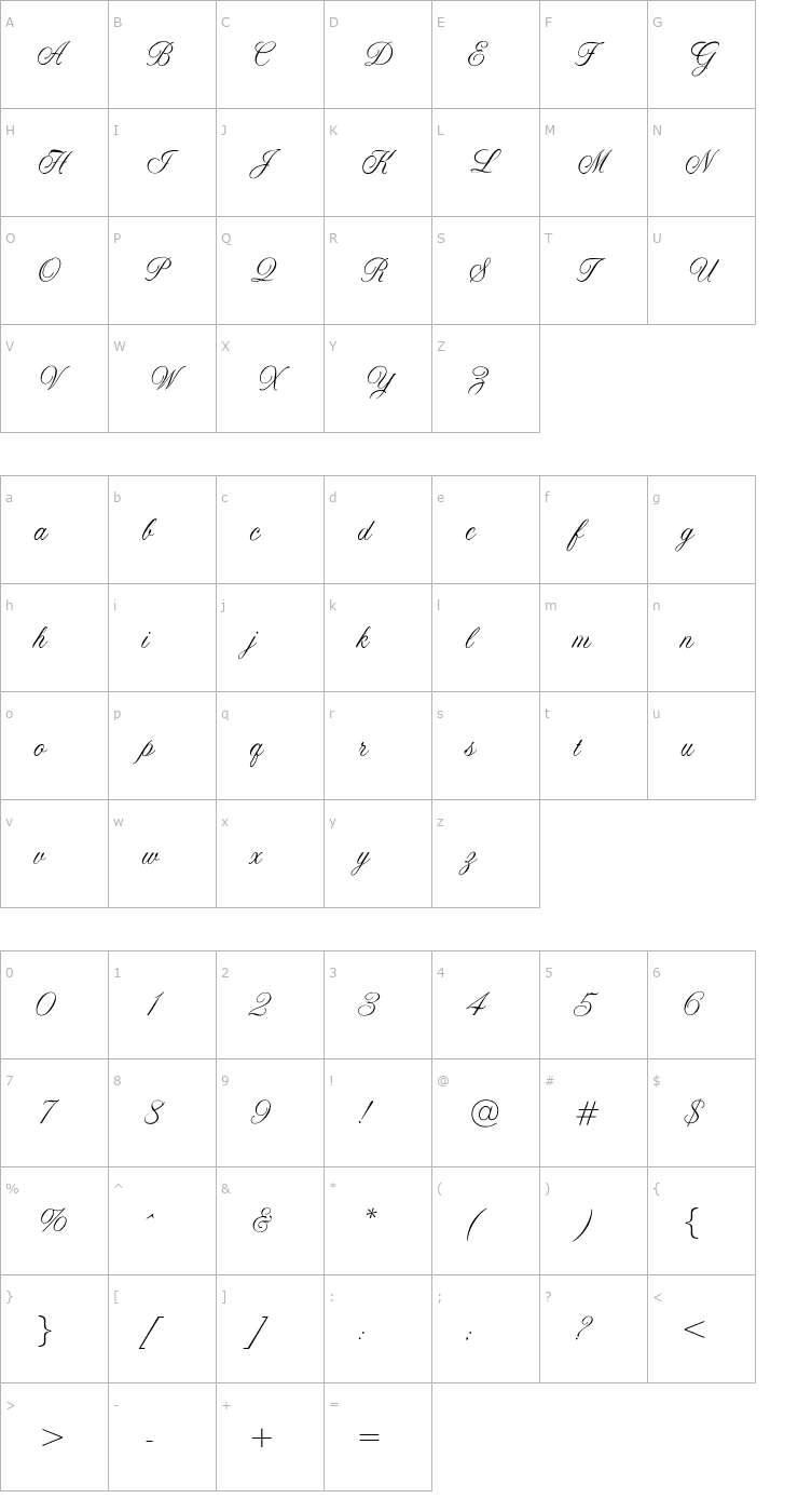 Character Map OPTIAltoGreeting-Script Font