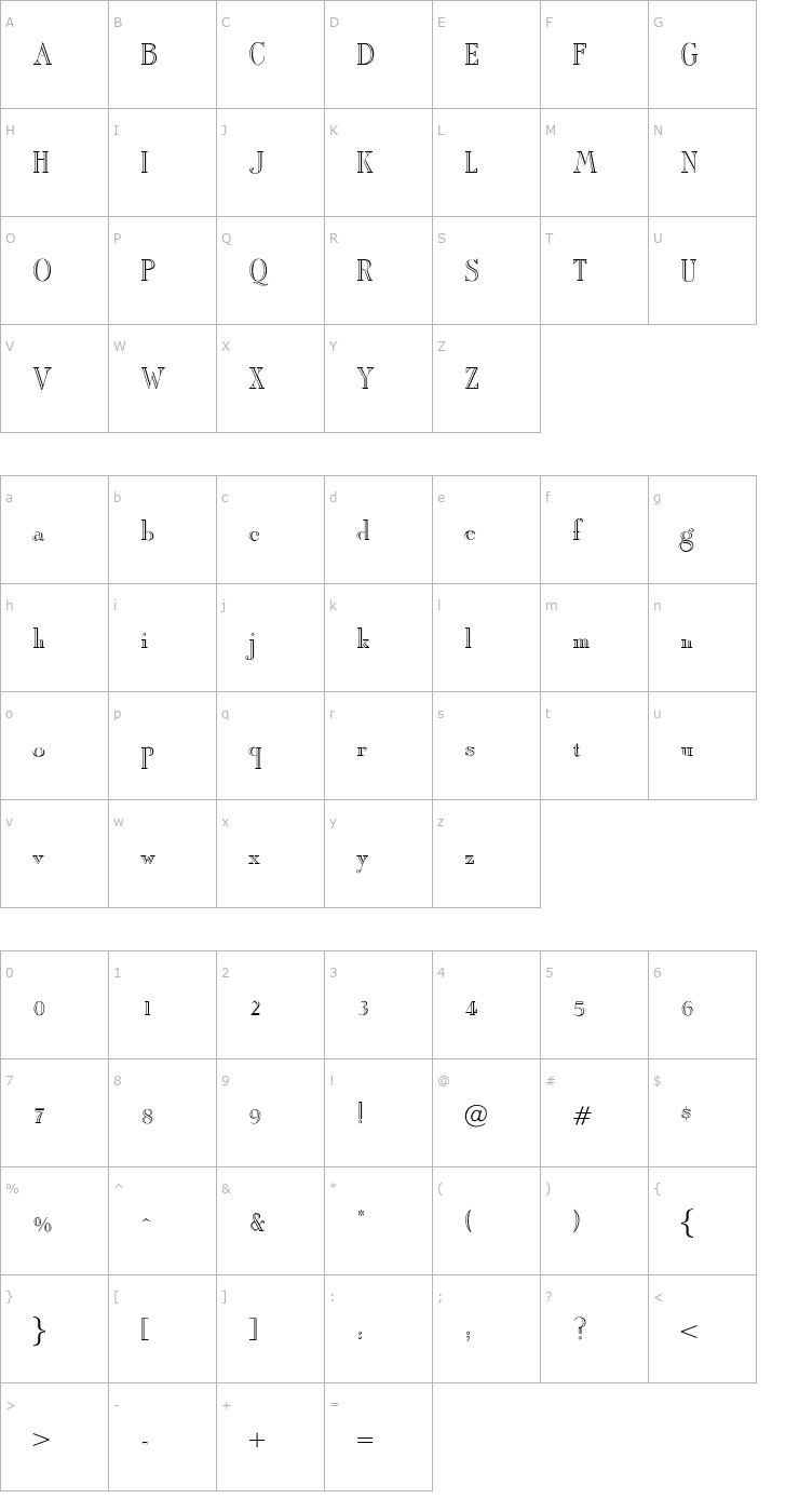 Character Map OPTIAmadeus-Open Font
