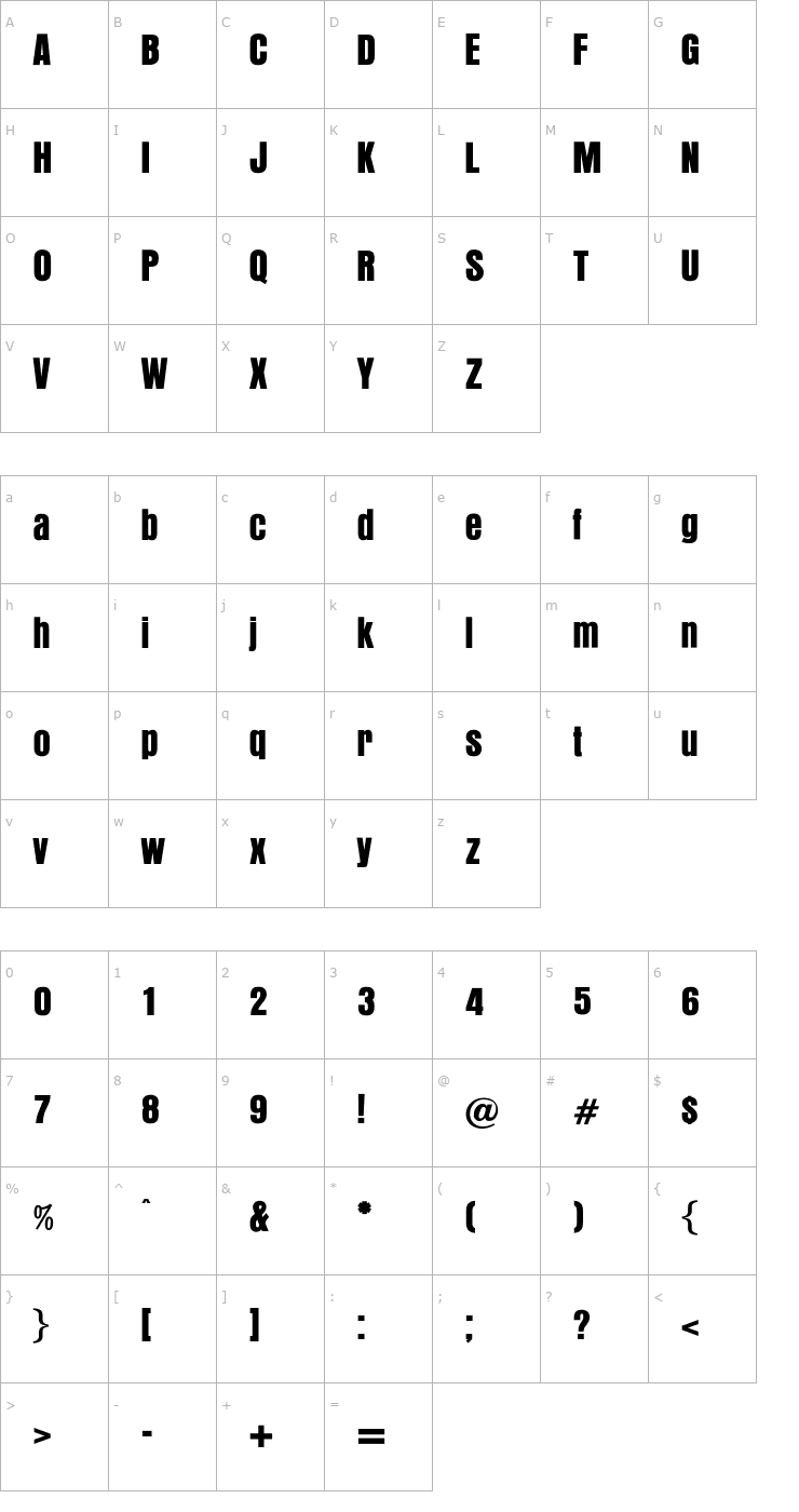 Character Map OPTIAurora-BoldCondensed Font