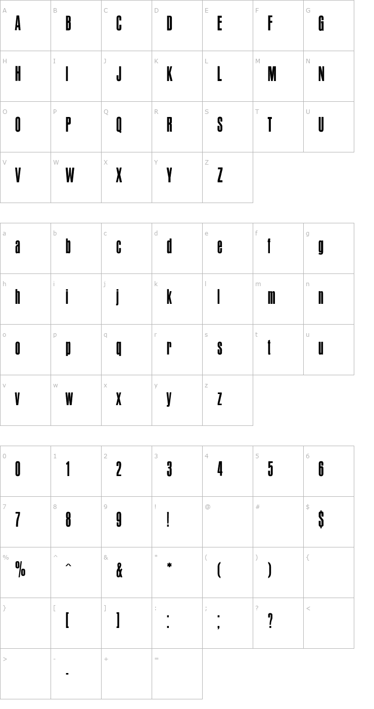 Character Map OPTIAuroraCondensed Font
