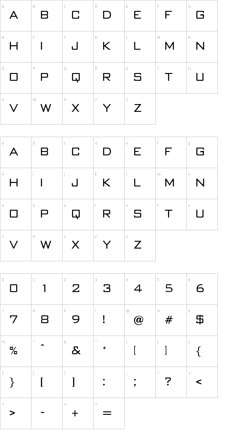 Character Map OPTIBankGothic-Light Font