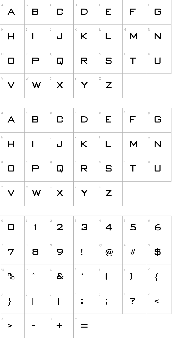 Character Map OPTIBankGothic-Medium Font