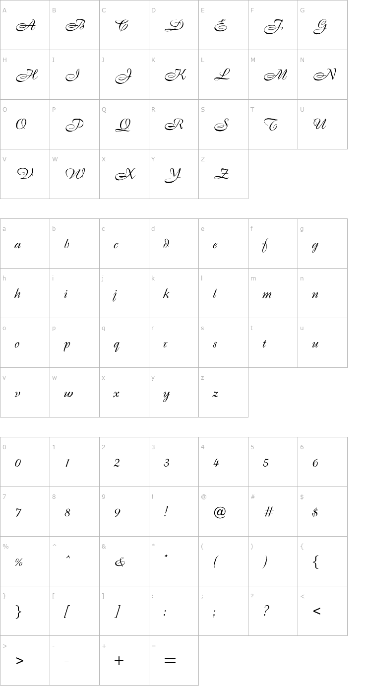 Character Map OPTIBrandenburg Font