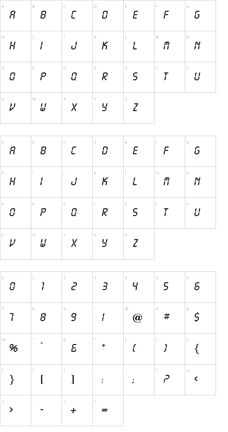 Character Map OPTICalculator Font