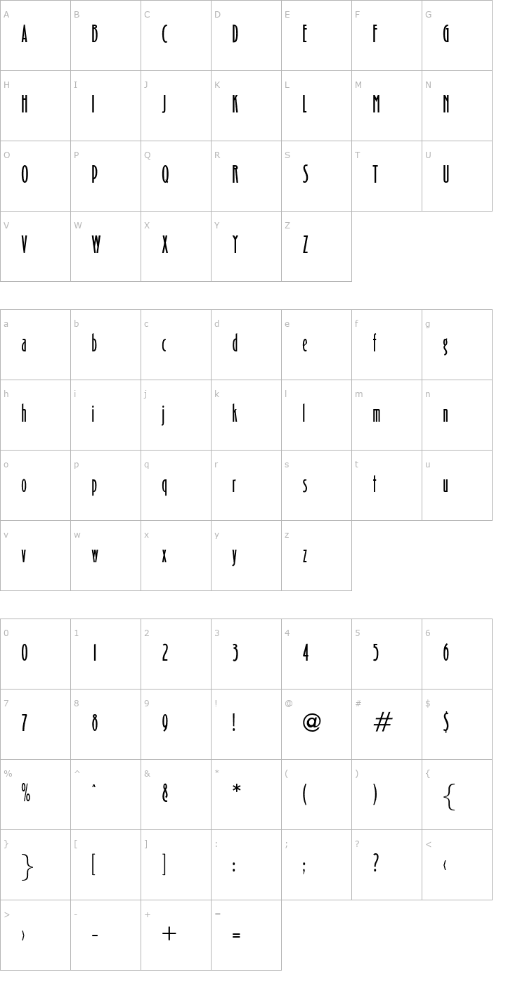 Character Map OPTICarling-Light Font