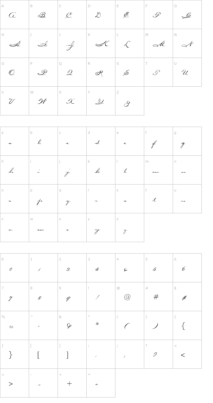 Character Map OPTICarmella-HandScript Font