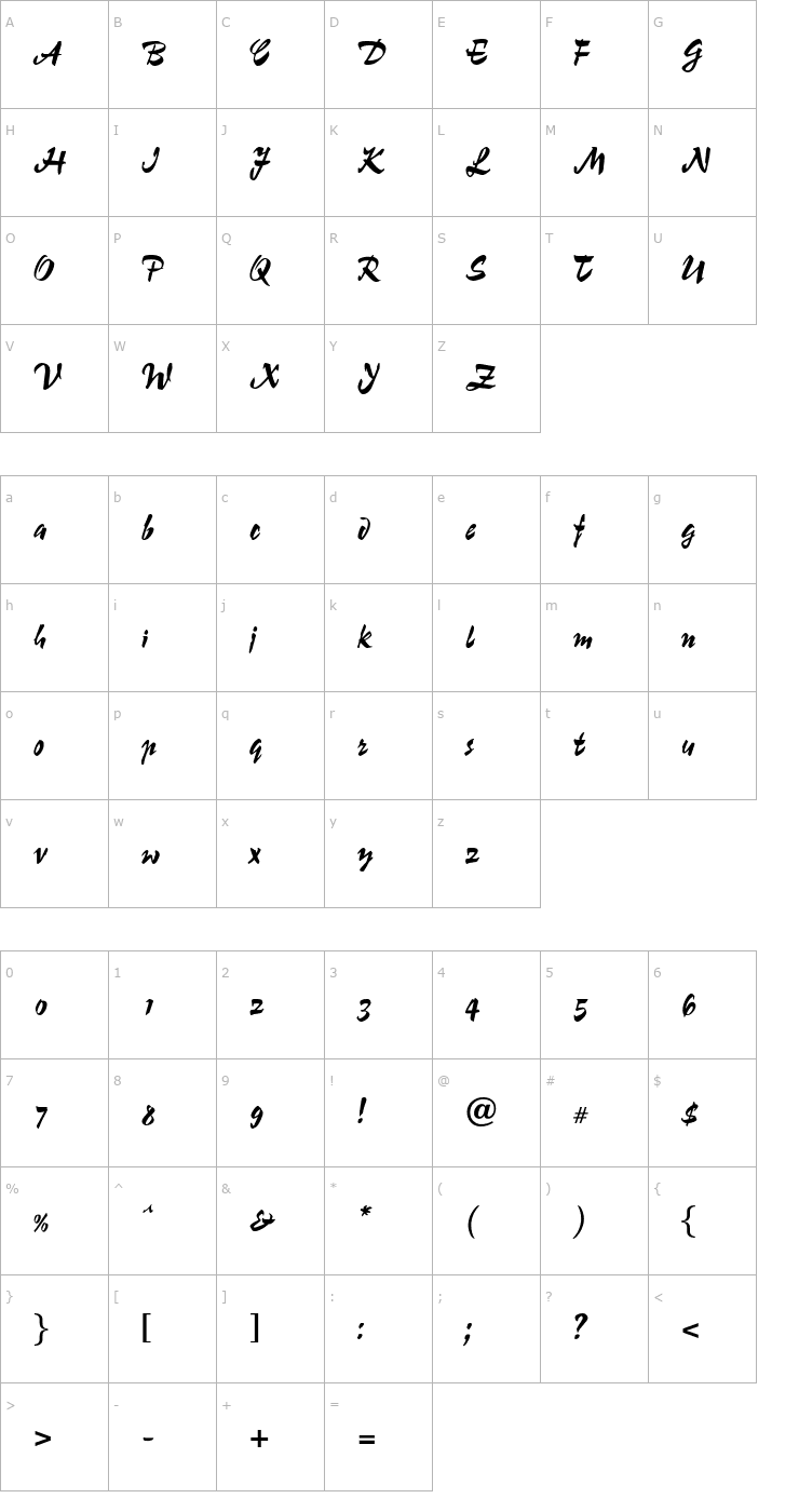 Character Map OPTIChampion Script Font