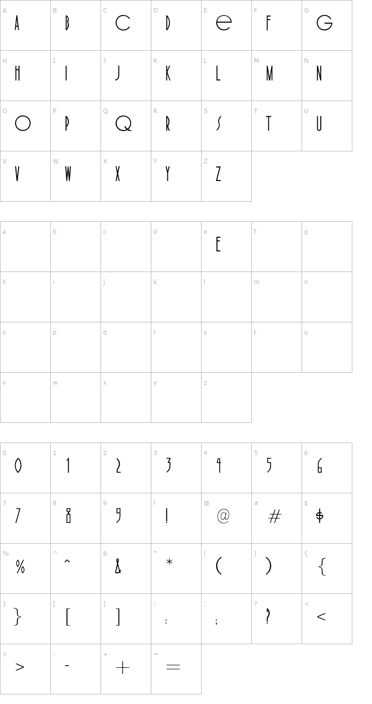 Character Map OPTICinema-Solid Font