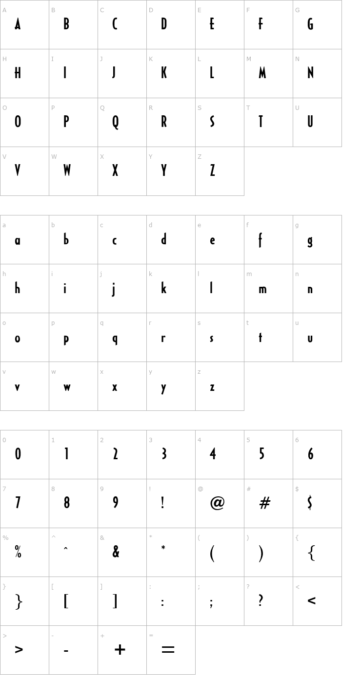 Character Map OPTICivet-MediumCond Font