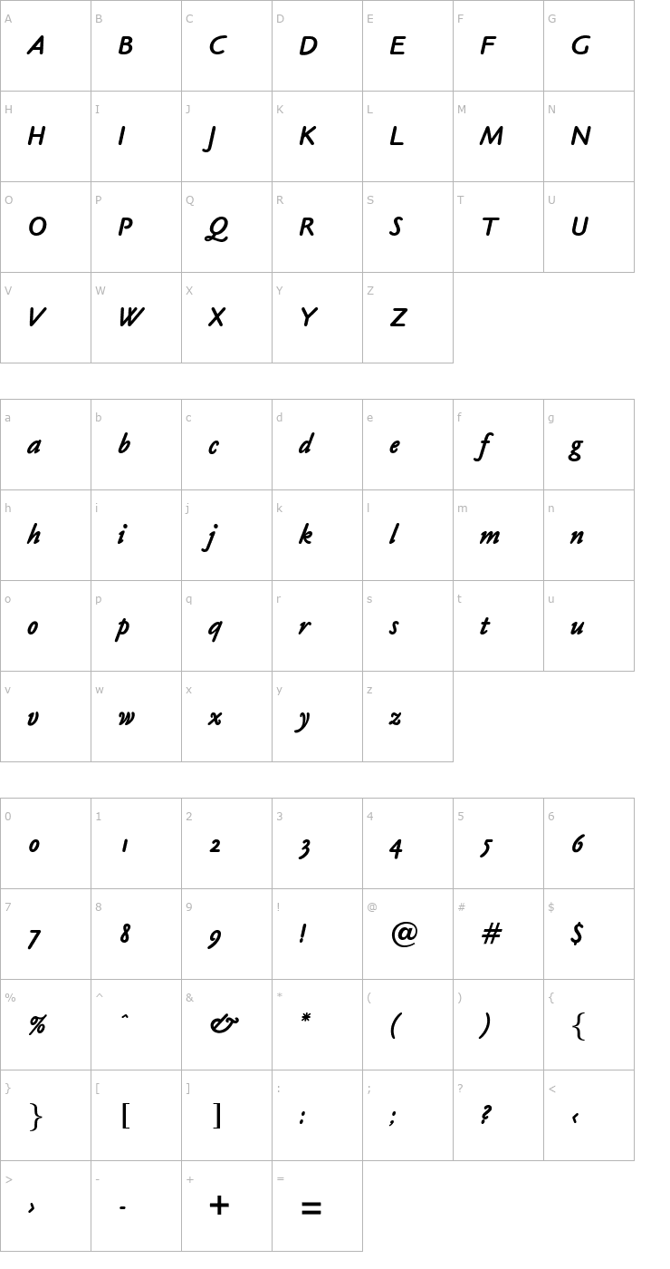 Character Map OPTICookeSans-BoldItalic Font