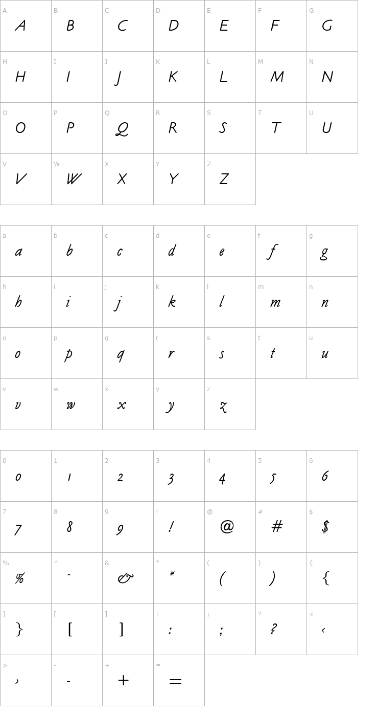 Character Map OPTICookeSans-Italic Font