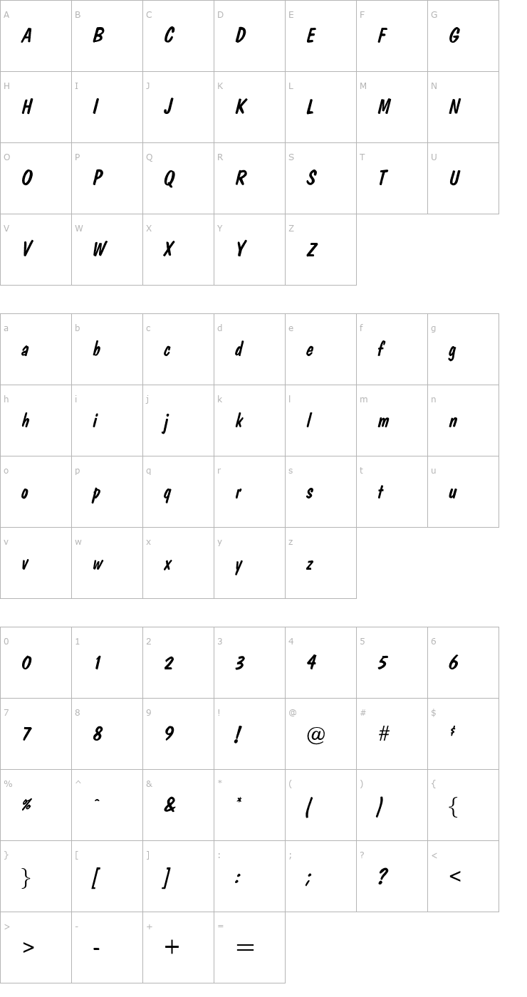 Character Map OPTIDom-Diagonal Font
