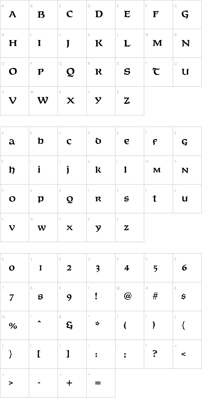 Character Map OPTIFurst-Bold Font