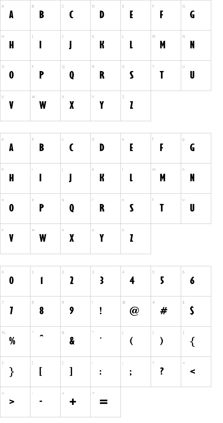 Character Map OPTIGibby-XBoldXCondHeads Font
