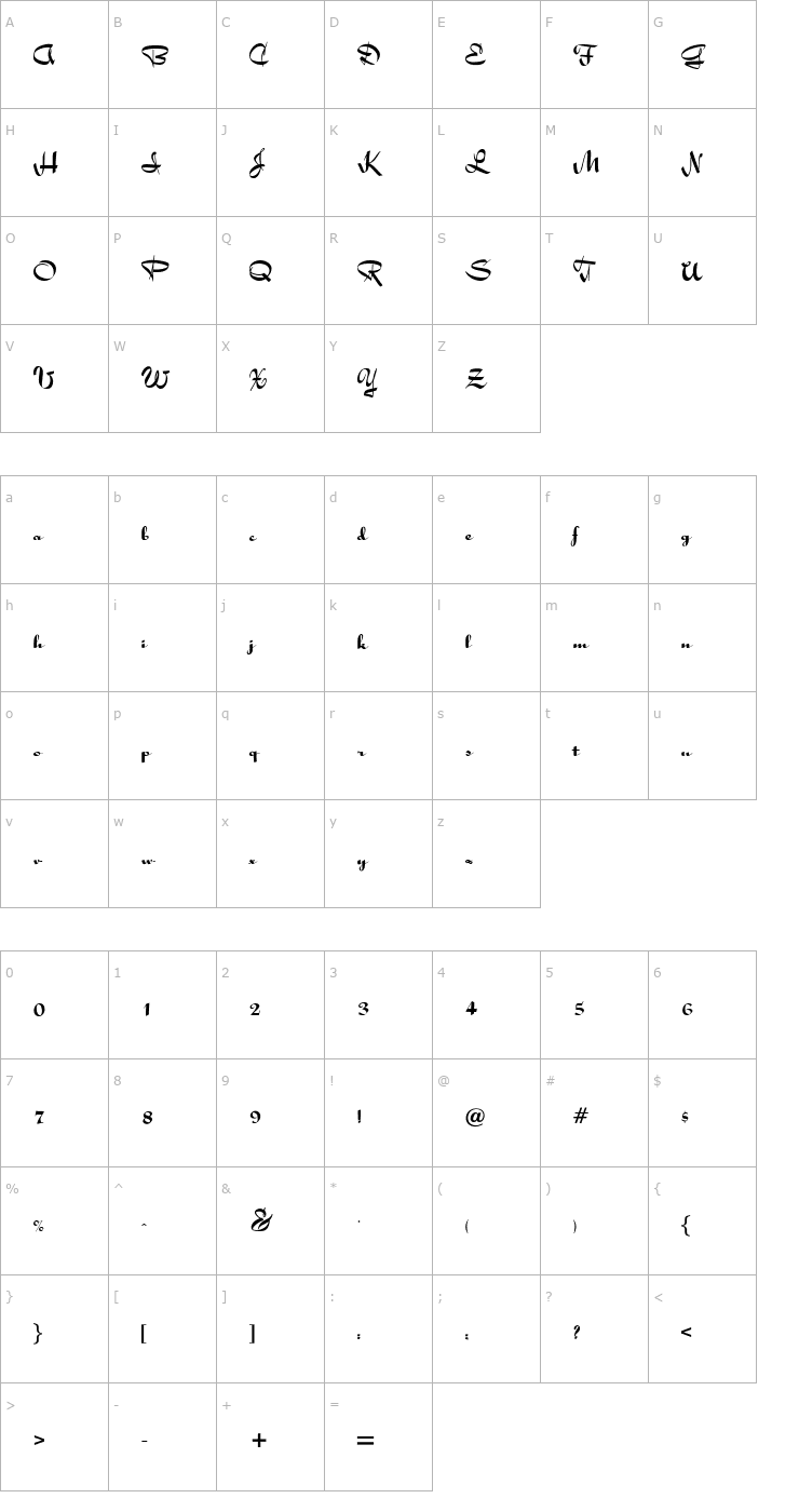 Character Map OPTIHolly-Script Font