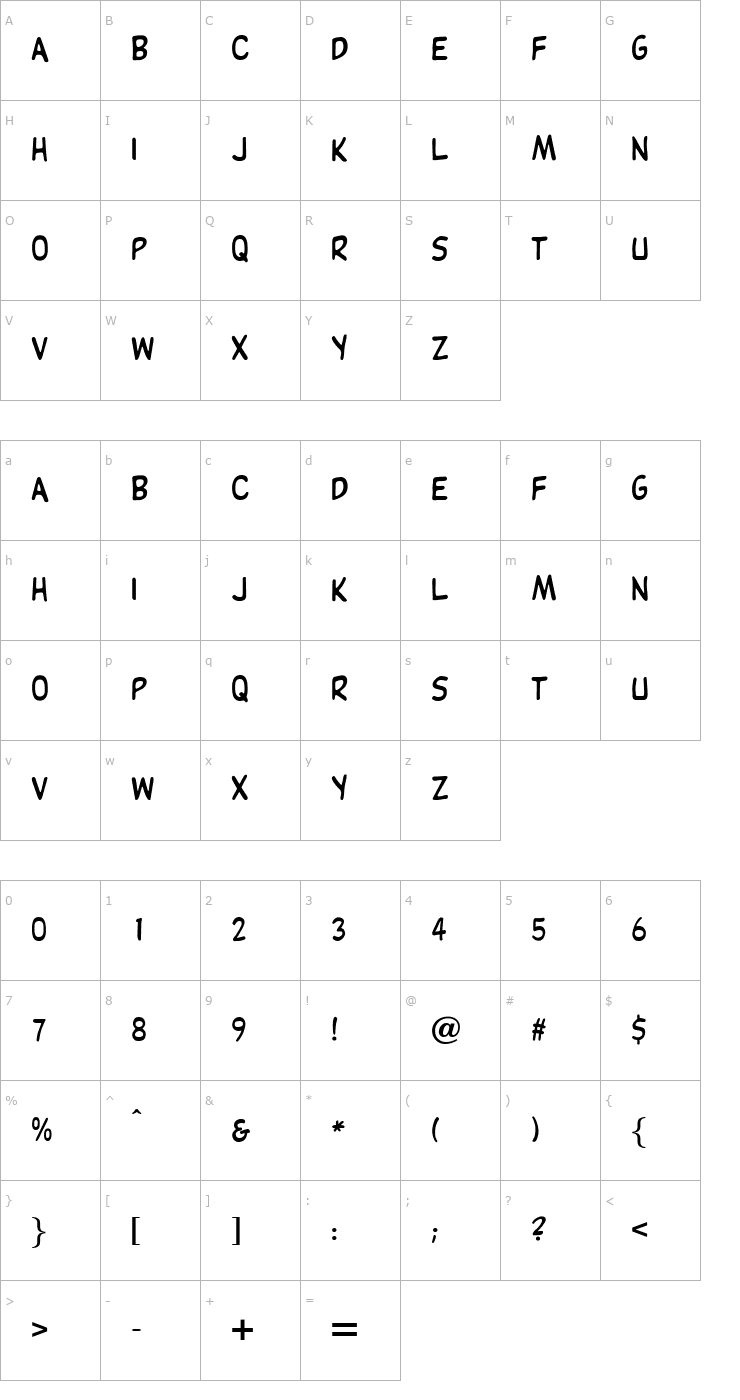 Character Map OPTIKartoon-Bold Font