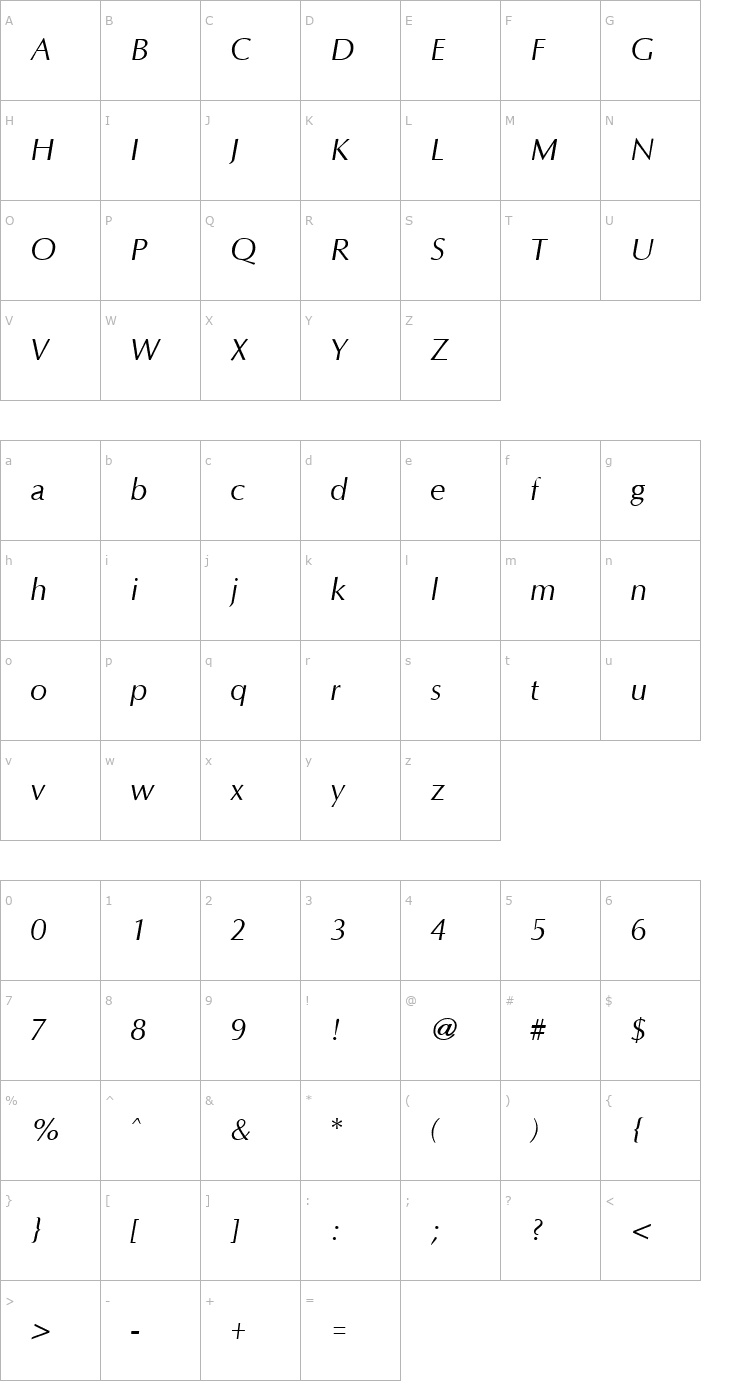 Character Map Optim Italic Font