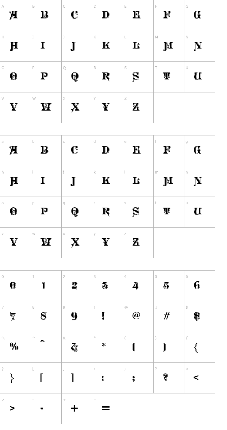 Character Map OPTIMorgan-TwentyNine Font
