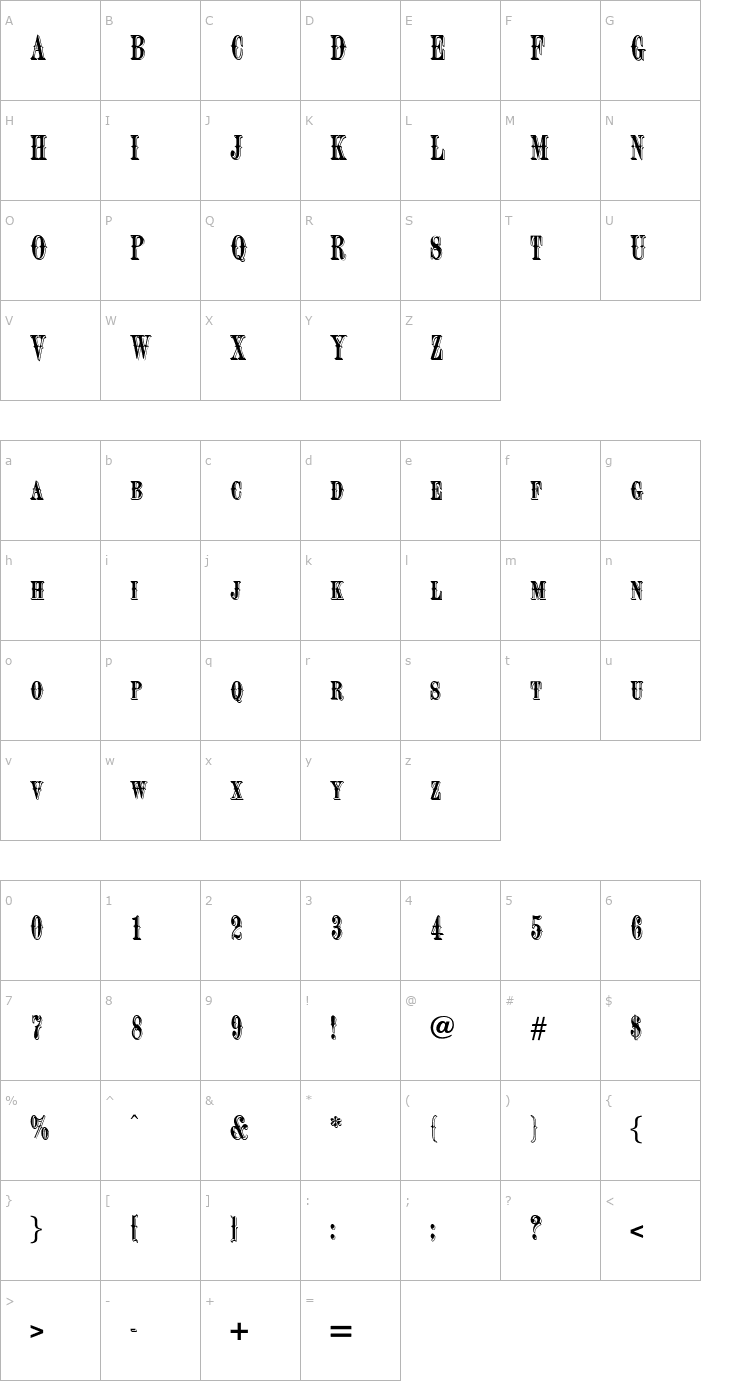 Character Map OPTINewBillC Font