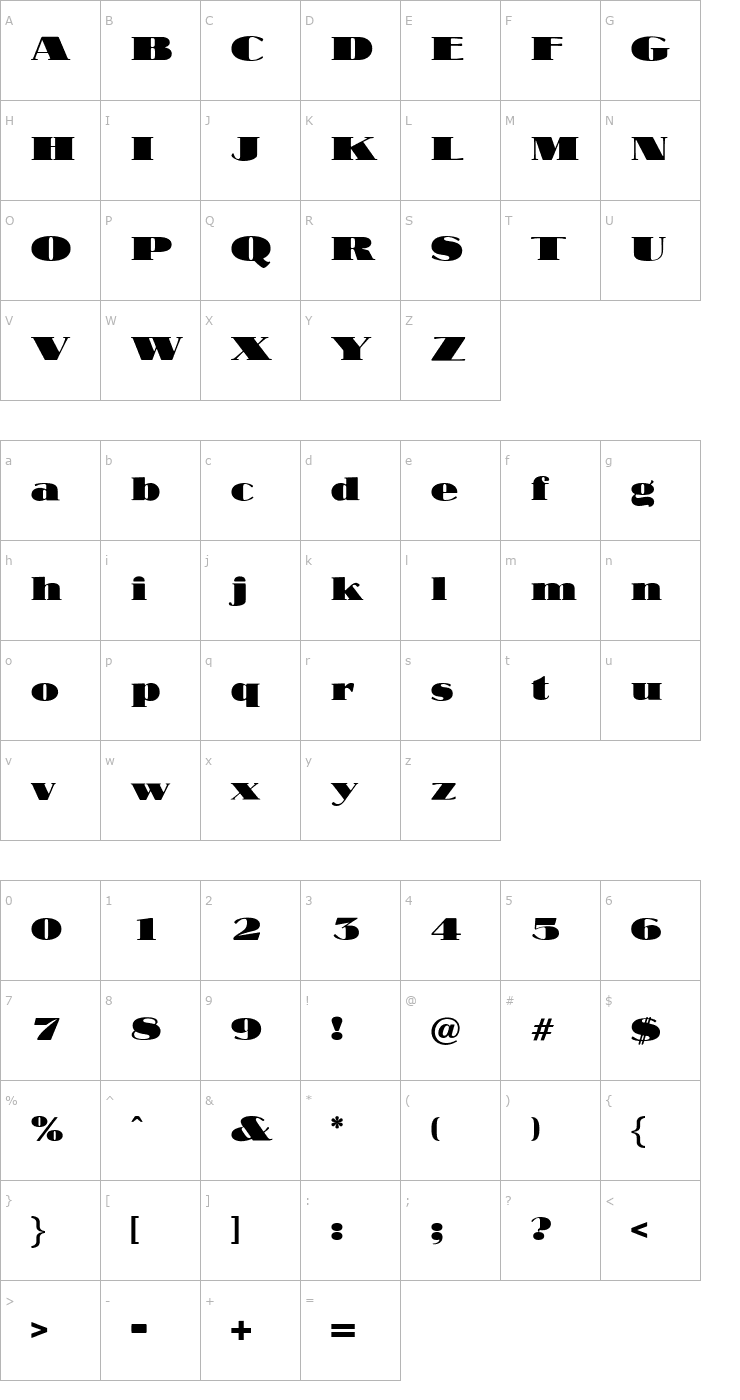 Character Map OPTINubianFoundry Font