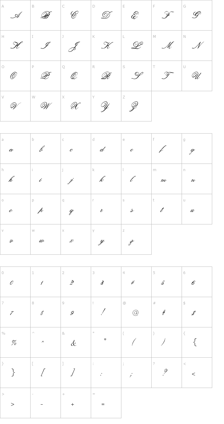 Character Map OPTIOldFashioned-Script Font