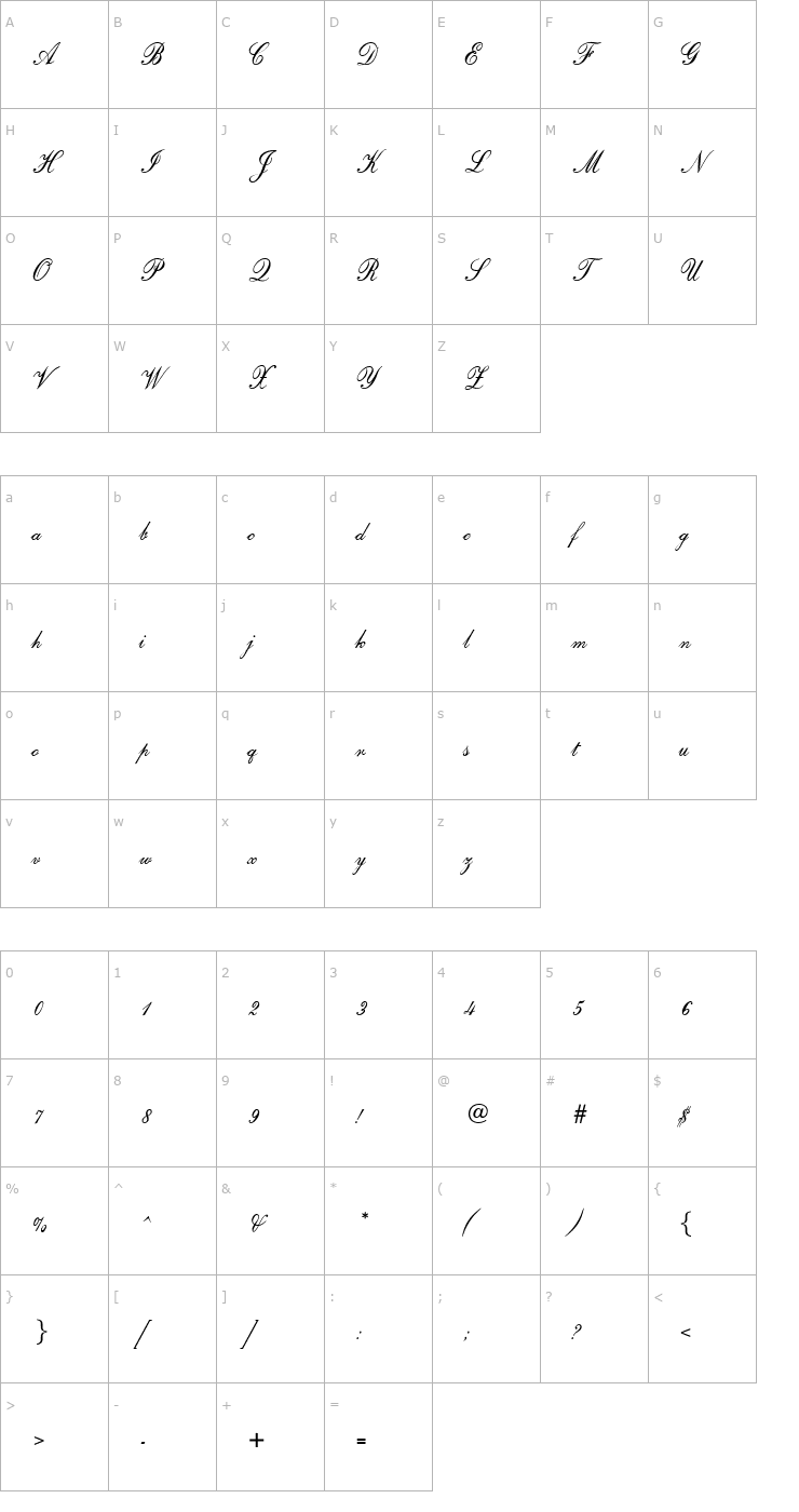 Character Map OPTIOriginal-Script Font