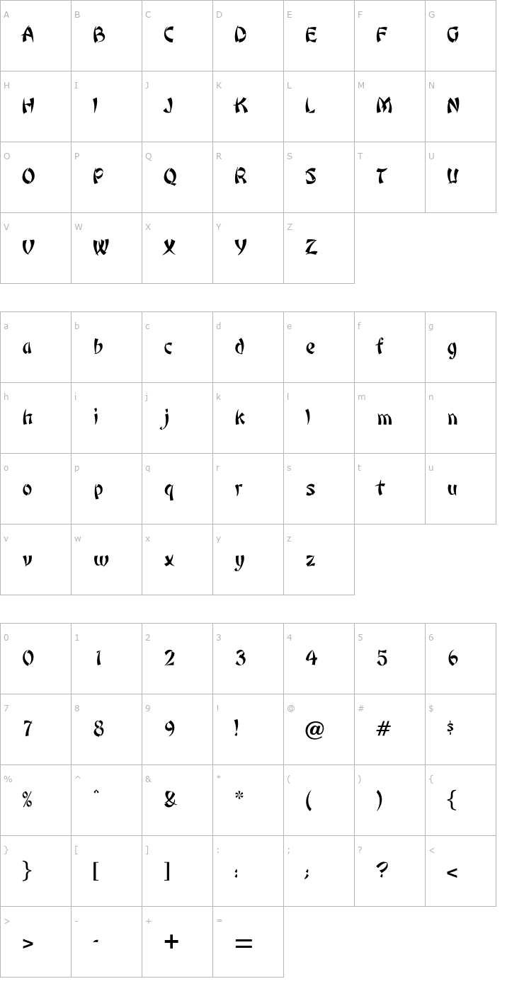 Character Map OPTIPeking Font