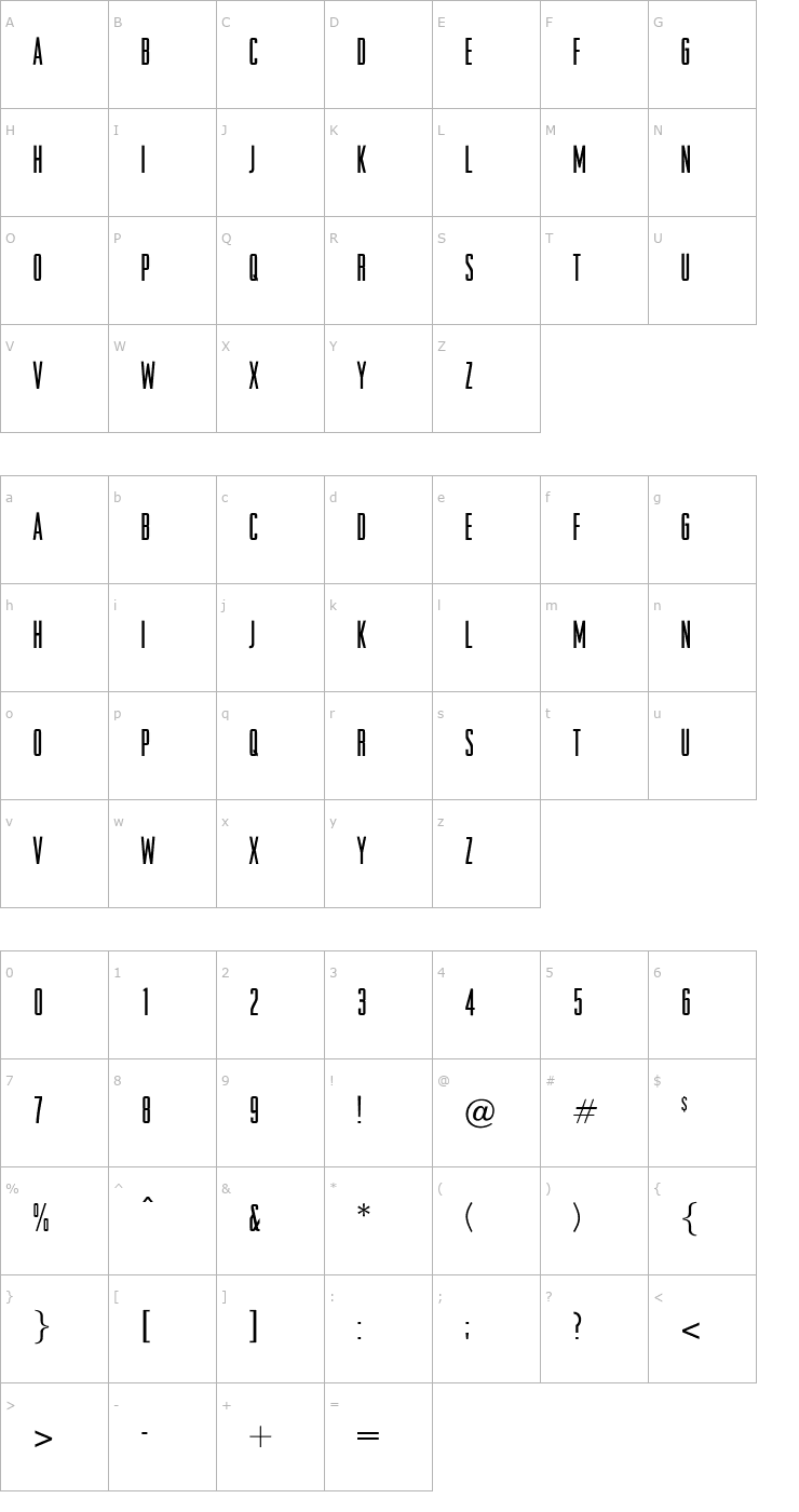 Character Map OPTIRaleigh-Gothic Font