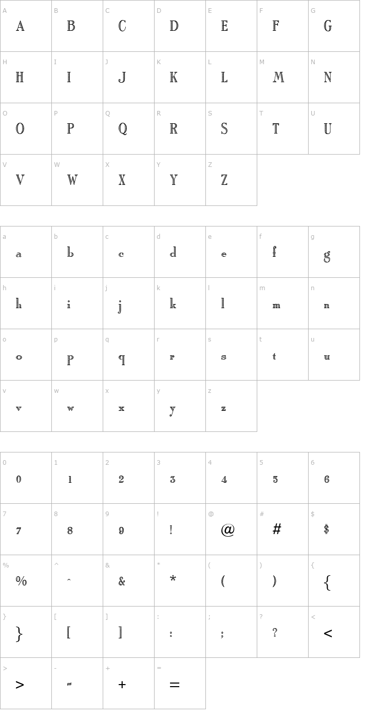 Character Map OPTIRomanC-Shaded Font